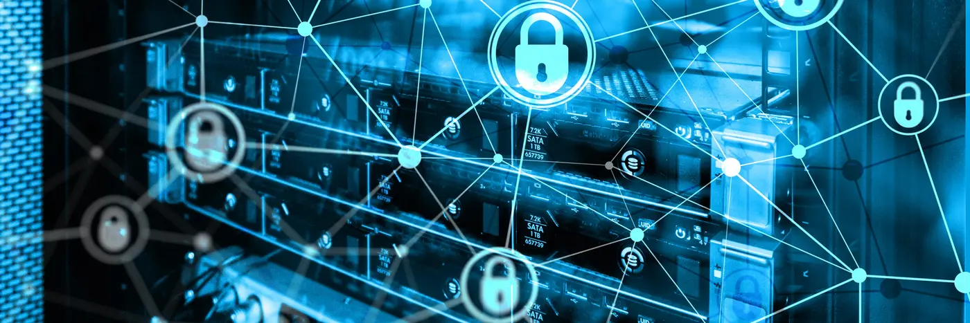 Computerskærm med hængelåse og sikkerhedsikoner